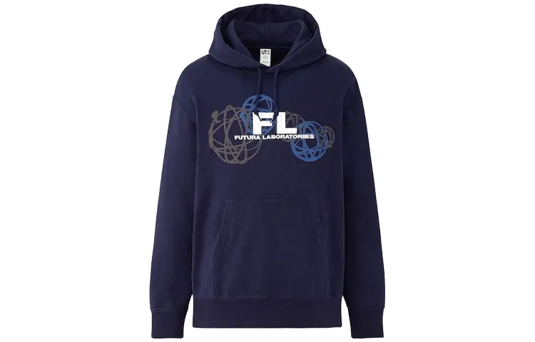 UNIQLO Casual Hooded Regular Sweatshirt Unisex Marine Blue