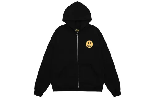 Drew House Smiley Collection Smiley Face Print Zippers Fleece Lined Sweatshirt Unisex Black