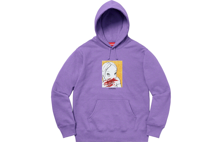 Supreme FW19 Week 3 Nose Bleed Hooded Sweatshirt Chest printed hooded American trendy sweatshirt, same style for men and women, purple