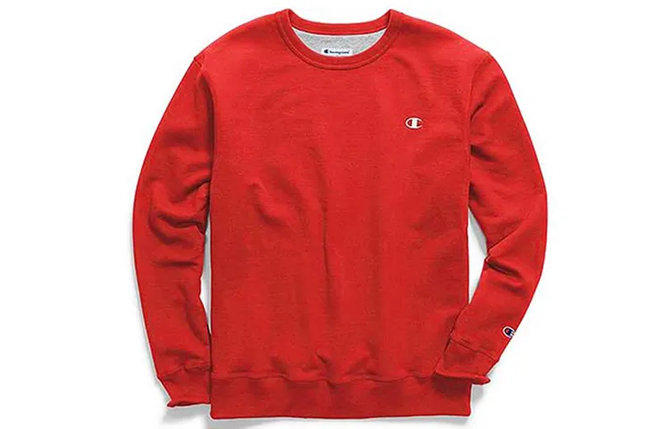 Champion Crew Neck White Logo Fleece Lined Pullover Sweatshirt US Version Unisex Red