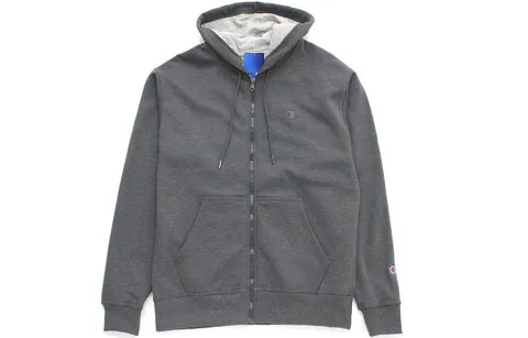Champion Double Logo Embroidery Zip Front Hat Fleece Lined Sweatshirt US Version Unisex Dark Gray