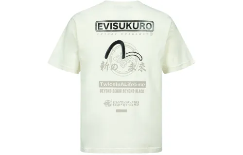EVISU T Shirts Men's Beige Yellow Crew Neck Moderate Straight Fit