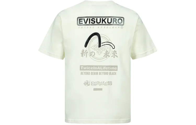 EVISU T Shirts Men's Beige Yellow Crew Neck Moderate Straight Fit
