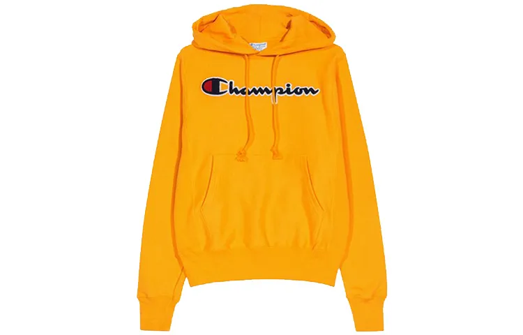 Champion Flock Grass Written Fleece Lined Hoodie Sweatshirt US Version Unisex Yellow