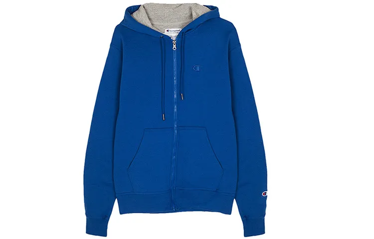 Champion Double Logo Embroidery Zipper Fleece Lined Sweatshirt US Version Unisex Royal Blue