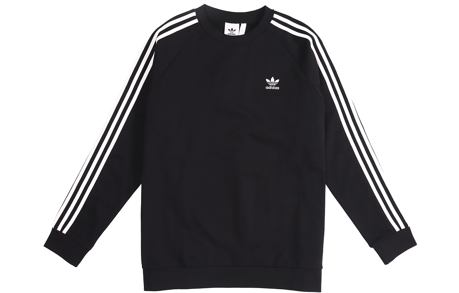 Adidas originals Clover 3-Stripes Crew Side Three Stripes Velvet Thickened Pullover Round Neck Sweatshirt Men's Black
