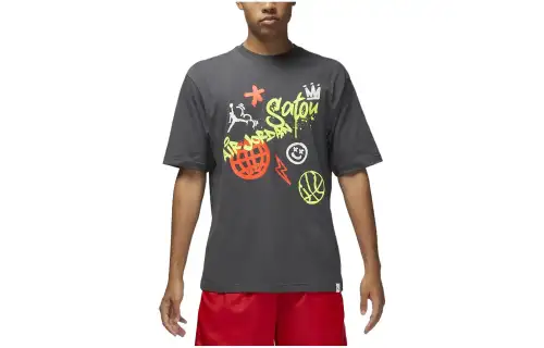 Jordan T Shirts Men's Gray Crew Neck Moderate Straight Fit
