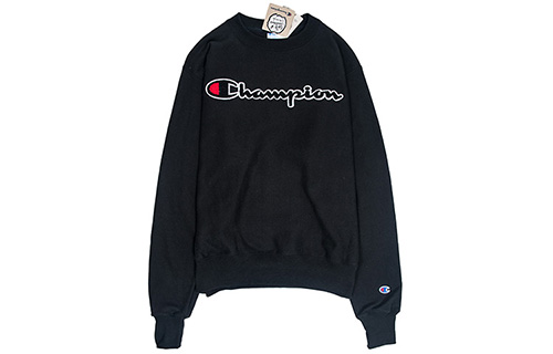 Champion Reverse Weave Script Letter Flock Fleece Lined, US Version, Winter Sweatshirt Unisex Black