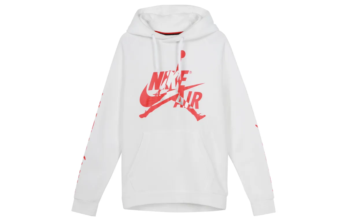Jordan Jumpman Classics Logo Print Thickened And Fleece Lined Thermal Pullover Hooded Sweatshirt Men's White
