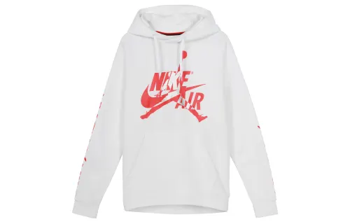Jordan Jumpman Classics Logo Print Thickened And Fleece Lined Thermal Pullover Hooded Sweatshirt Men's White