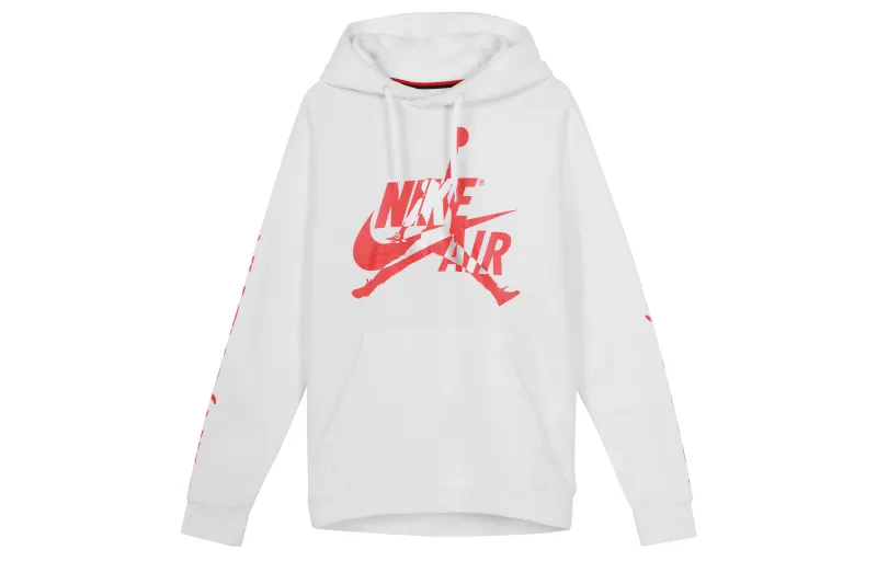 Jordan Jumpman Classics Logo Print Thickened And Fleece Lined Thermal Pullover Hooded Sweatshirt Men's White