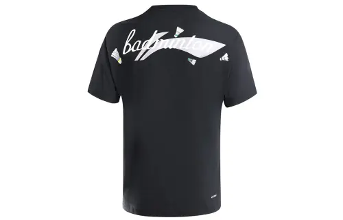 Li Ning Badminton Collection T Shirts Men's Black Crew Neck Moderate Straight Fit