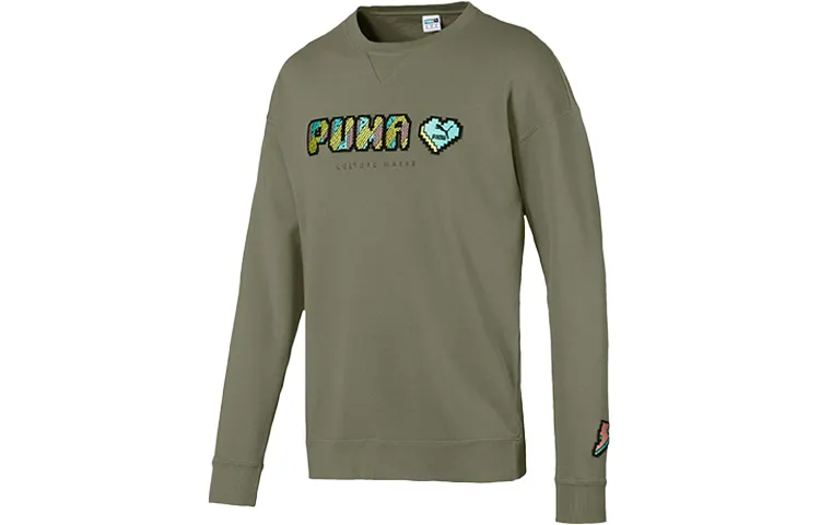 PUMA Sweatshirts Men's Green Crew Neck Moderate Regular