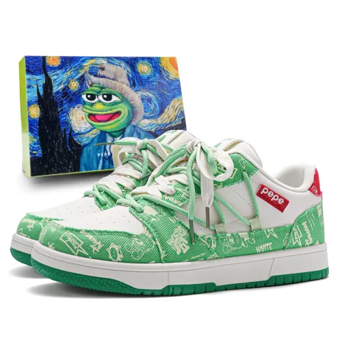 Pepe the Frog (pepe the frog) special deconstructed double shoelaces, youthful, campus casual, fashionable and versatile, trendy contrasting prints, high-end niche graffiti design, light and comfortable, non-slip and wear-resistant, thick soles with invisible height increase, low-cut sneakers, same style for men and women