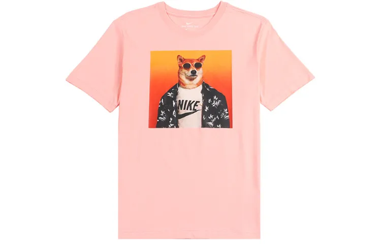 Nike T-Shirts Men's Pink Crew Neck Moderate Straight Fit