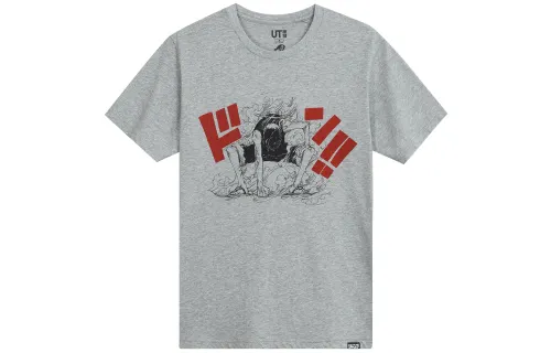 UNIQLO T Shirts Unisex Gray Crew Neck Moderate Straight Fit
