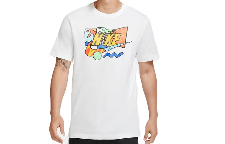 Nike T-Shirts Men's White Crew Neck Moderate Straight Fit