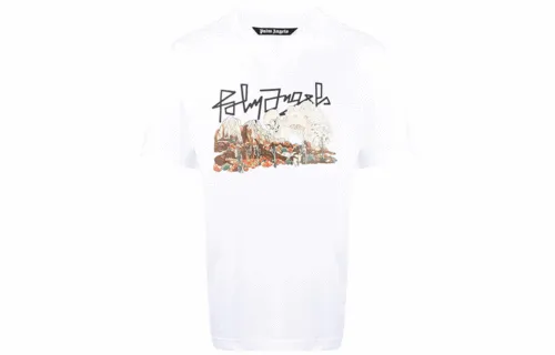 PALM ANGELS T Shirts Men's White Crew Neck Moderate Straight Fit