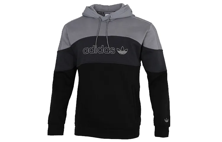 Adidas Originals Hooded Comfortable Fleece Lined Long Sleeved Sweatshirt Men's Gray Black