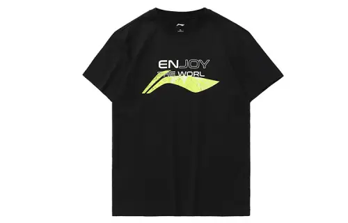 Li Ning T Shirts Men's Black Crew Neck Moderate Straight Fit