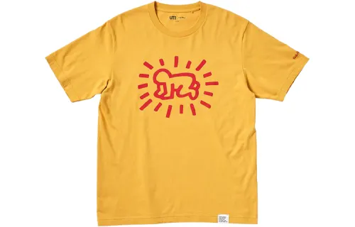 UNIQLO x ·/Keith Haring Crew Neck Fitted Straight Fit Short Sleeved T Shirt Unisex Lemon