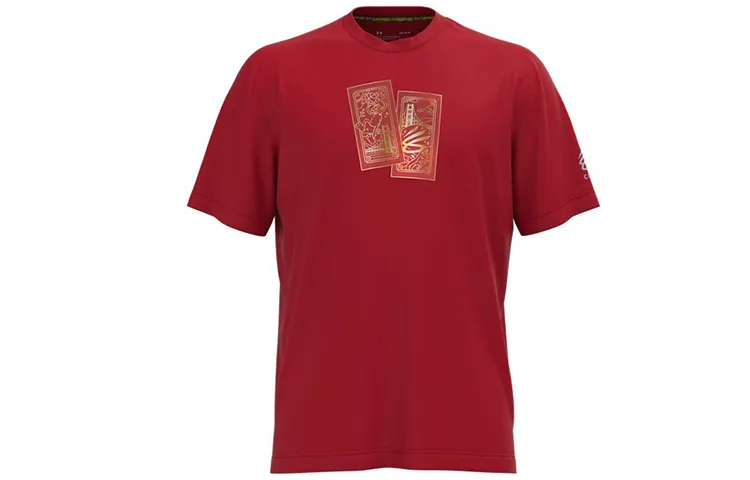 Under Armour Curry X Sesame Street T-Shirts Men's Red Crew Neck Moderate Straight Fit