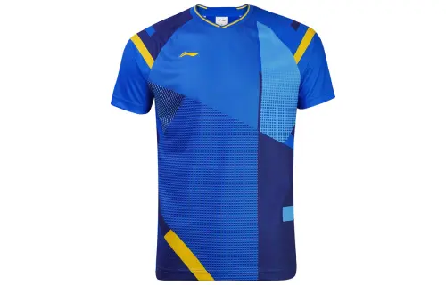 Li Ning T Shirts Men's Blue V Neck Moderate Straight Fit