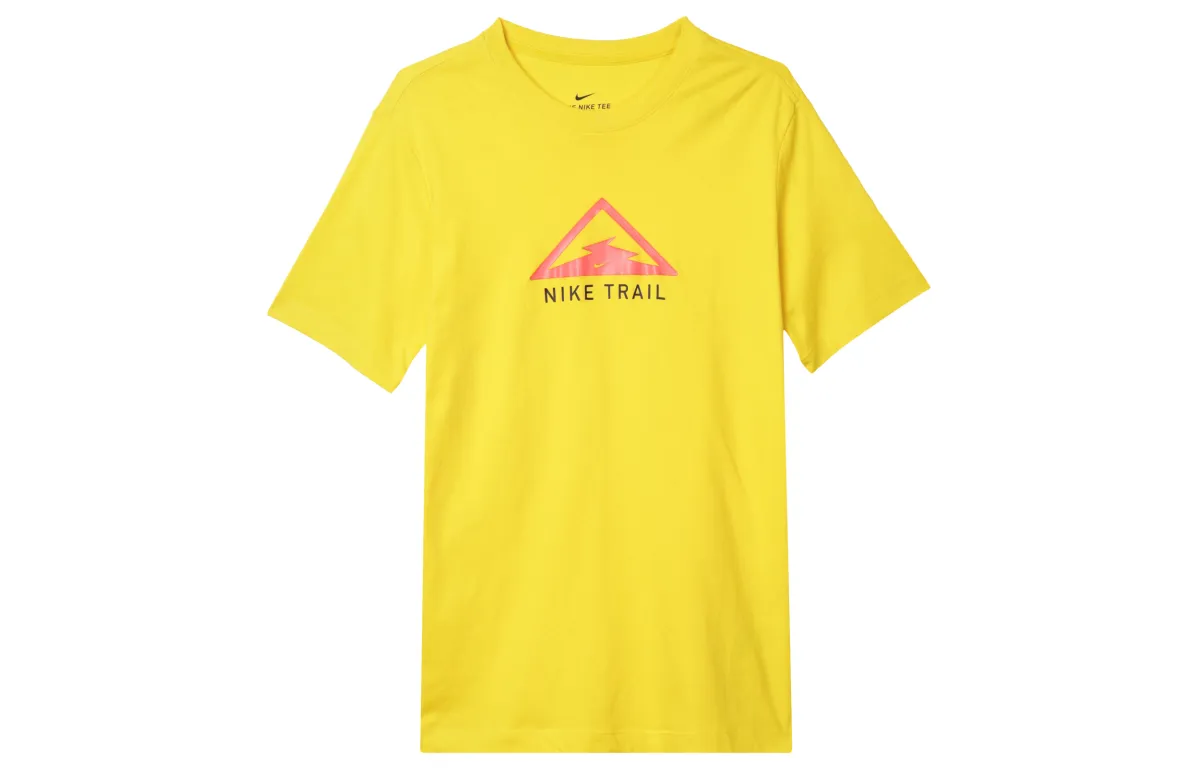 Nike T-Shirts Men's Yellow Crew Neck Moderate Straight Fit