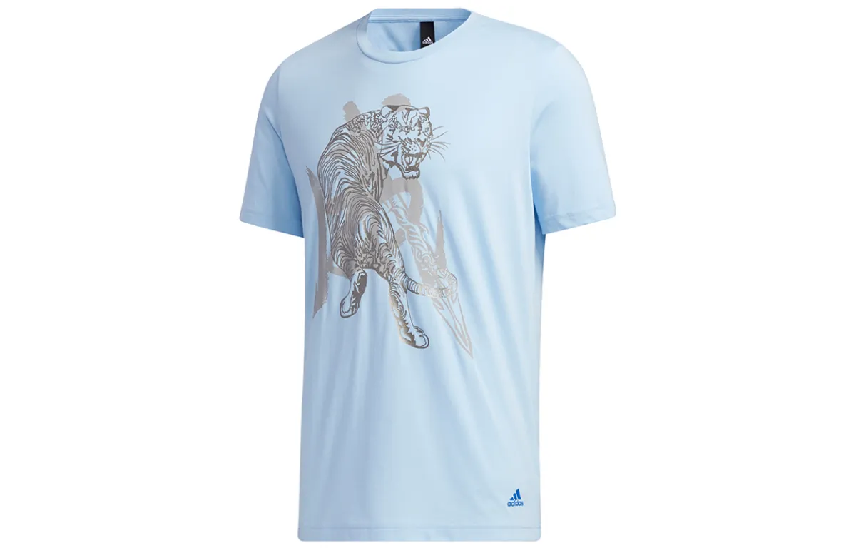 Adidas Wuji Series T-Shirts Men's Blue Crew Neck Moderate Straight Fit
