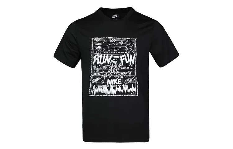 Nike T-Shirts Men's Black Crew Neck Moderate Straight Fit