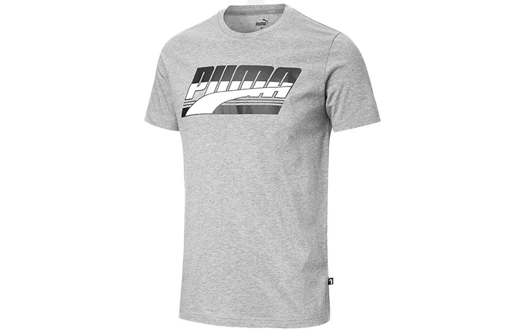 PUMA Chest T-Shirts Men's Gray Crew Neck Moderate Straight Fit