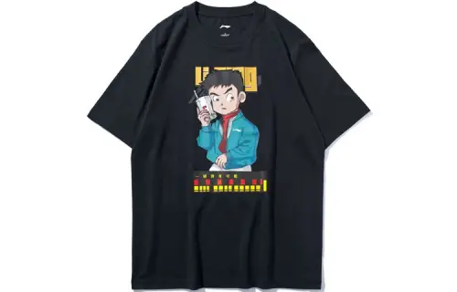 Li Ning T Shirts Men's Standard Black Crew Neck Moderate Straight Fit