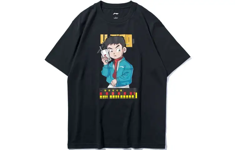 Li Ning T Shirts Men's Standard Black Crew Neck Moderate Straight Fit