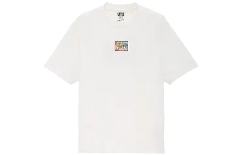 UNIQLO T Shirts Men's White Crew Neck Moderate Straight Fit