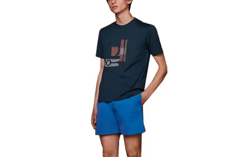 HERMES T Shirts Men's Dark Green Crew Neck Moderate Straight Fit