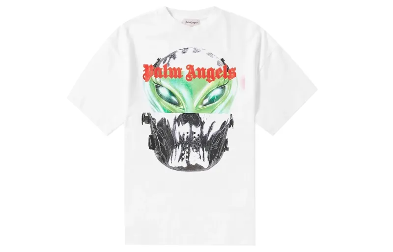 PALM ANGELS T Shirts Men's White Crew Neck Moderate Straight Fit