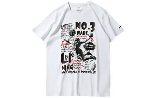 Li Ning T Shirts Men's Standard White Crew Neck Moderate Straight Fit