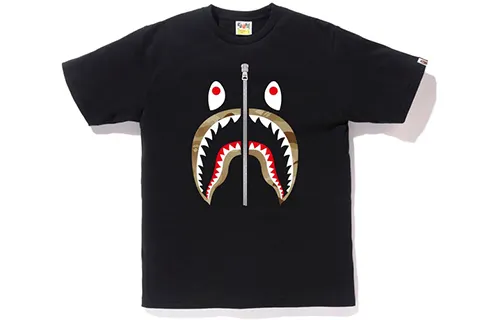 BAPE Gradation Camo Shark Tee shark series yellow camouflage shark short-sleeved T-shirt for men and women, black