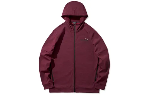 Li Ning Sweatshirts Men's Dark Heather Red Hooded Moderate Cardigan