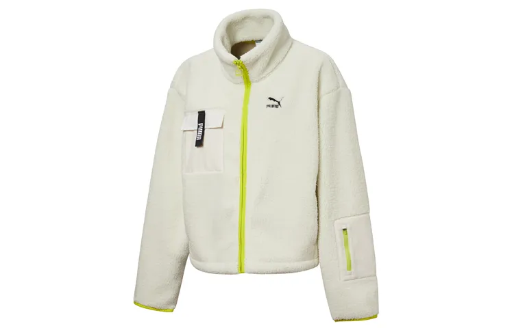 PUMA CLASSICS Color Block Stand Collar Zippers Fleece Lined Sherpa Cardigan Sweatshirt Unisex