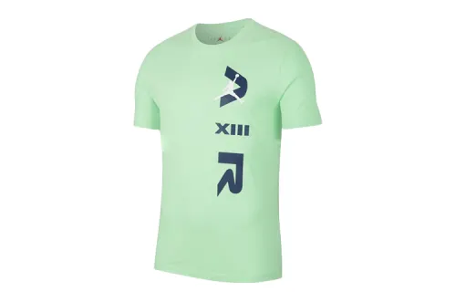 Jordan LGC AJ13 T Shirts Men's Green Crew Neck Moderate Straight Fit