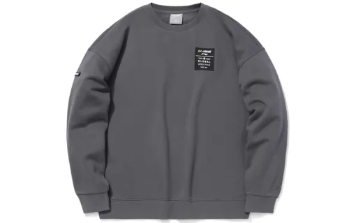 Li Ning Sports Fashion Collection Sweatshirts Unisex Thunderstorm Gray Crew Neck Moderate Regular