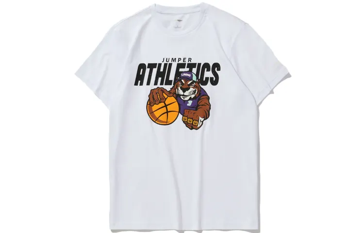 Li Ning Sports Basketball Collection T Shirts Men's White Crew Neck Moderate Straight Fit