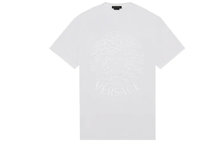 VERSACE T Shirts Men's White Crew Neck Moderate Straight Fit