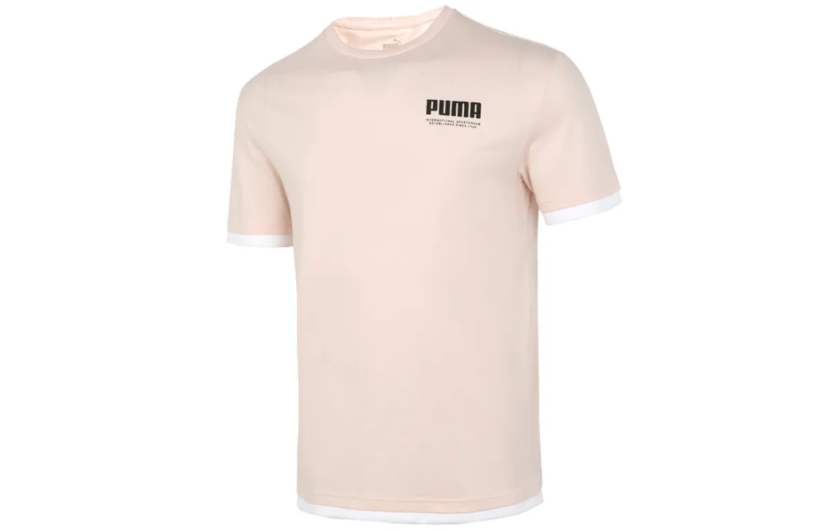 PUMA T-Shirts Men's Pink Crew Neck Moderate
