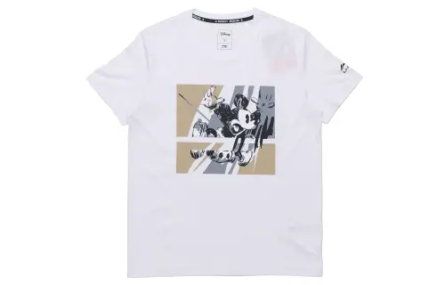 Li Ning X Disney T Shirts Men's White Crew Neck Moderate Straight Fit