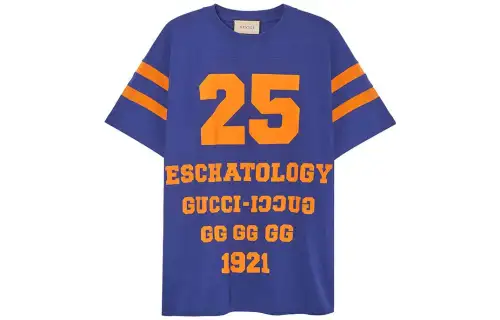 GUCCI 1921 T Shirts Men's Dark Blue Crew Neck Moderate Straight Fit