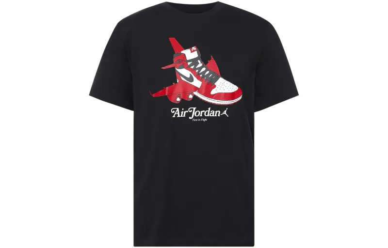 Jordan T Shirts Men's Black Crew Neck Moderate Straight Fit
