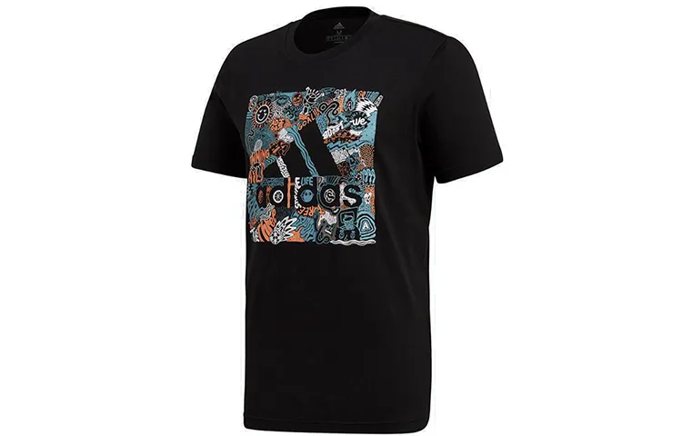 Adidas T-Shirts Men's Black Crew Neck Moderate Straight Fit