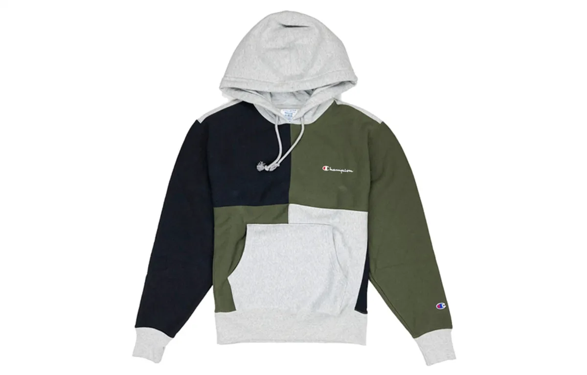 Champion Embroidery Letter Patchwork Fleece Lined Pullover Fleece Lined Sweatshirt US Version Unisex
